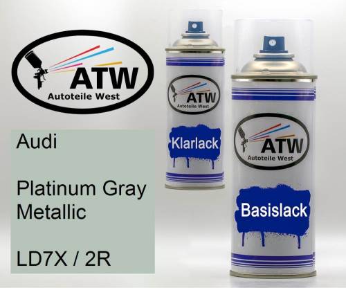 Audi, Platinum Gray Metallic, LD7X / 2R: 400ml Sprühdose + 400ml Klarlack - Set, von ATW Autoteile West.